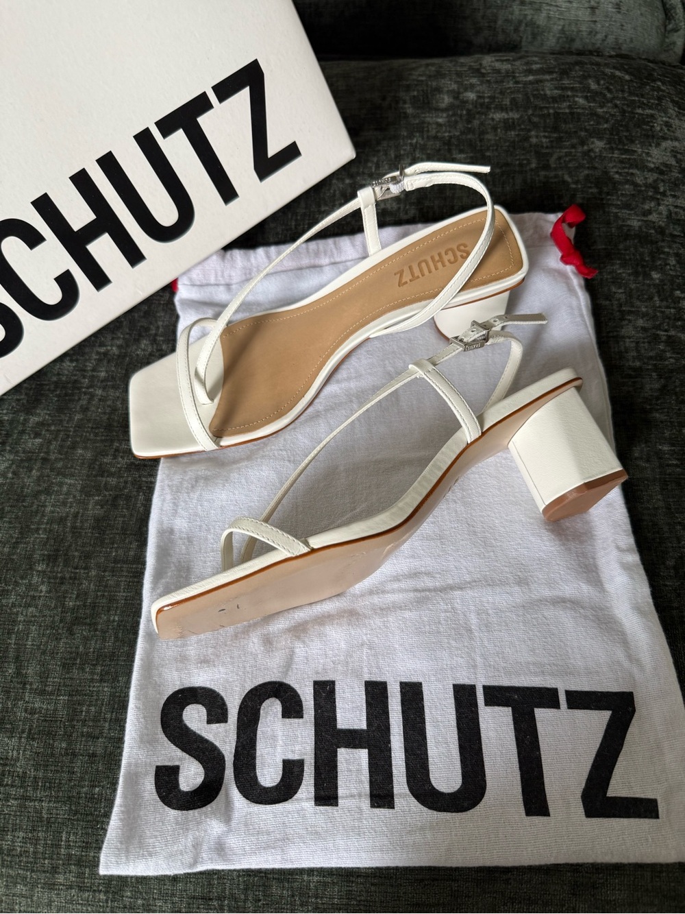 Schultz Heloise Mid Block White Slingback Sandals - Picture 3 of 16
